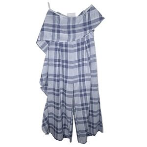 Gianni Bini Clouse Culotte Jumper Womens Size M Blue Plaid Ruffle Front Wide Leg